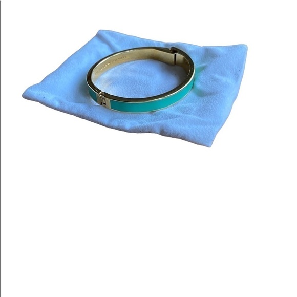 Kate Spade New York Like Hotcakes Gold Tone Teal Enamel Bangle Bracelet with Bag - Picture 3 of 15